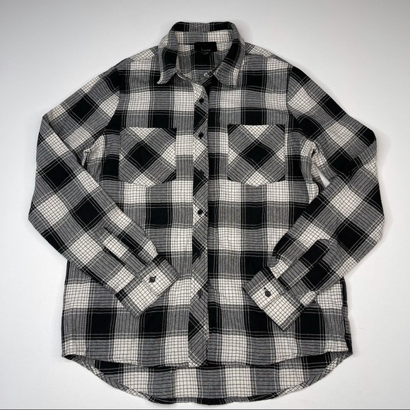 Lumiere Shirt Top Button Gorpcore Black White Cotton Light Flannel Plaid Western - Picture 1 of 12